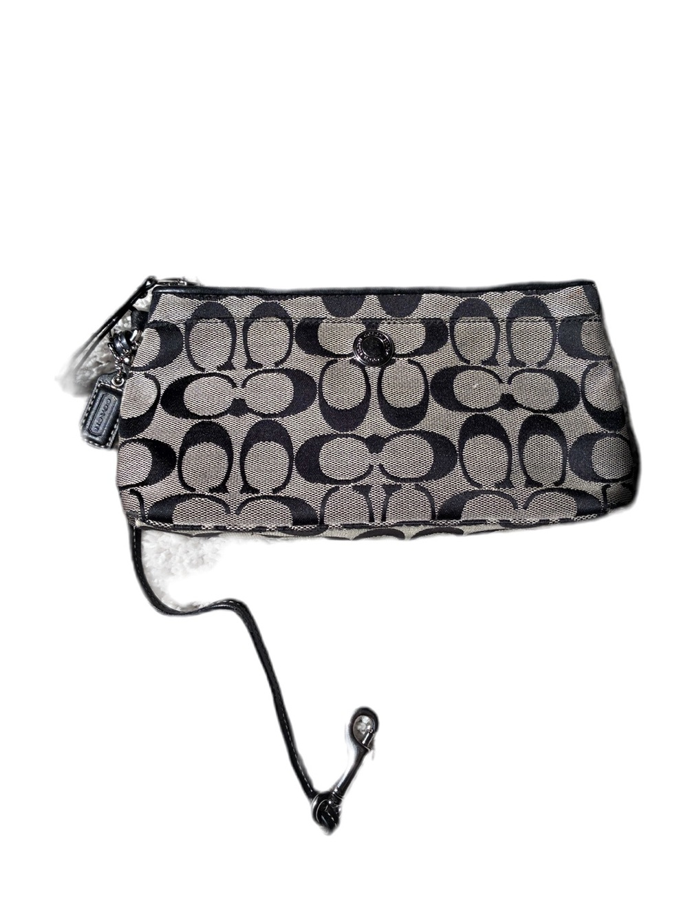 Coach Signature Canvas Wristlet in Black and tan